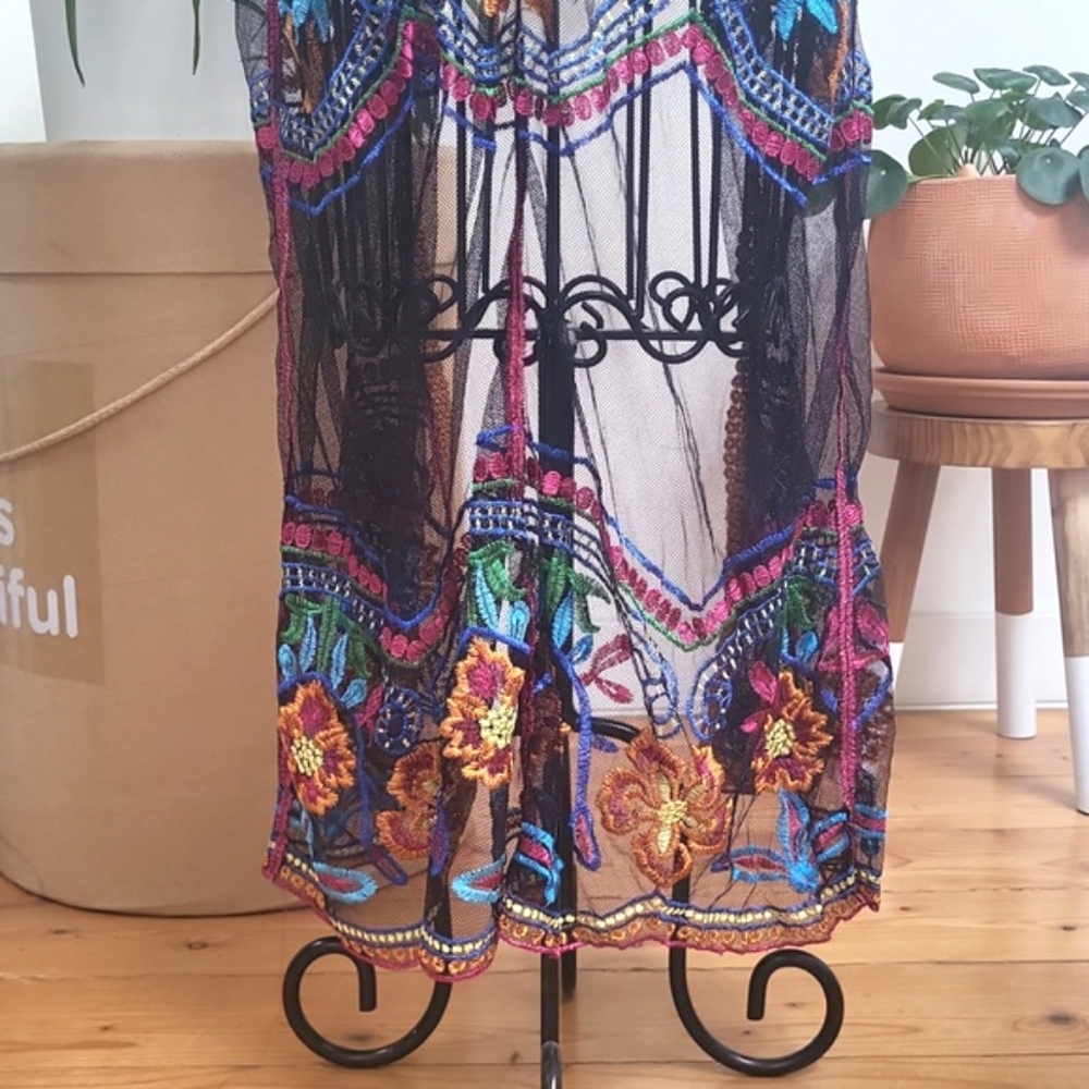 Pink and Black Kimono Swim Coverup with Dramatic Sleeves - Picture 9 of 15